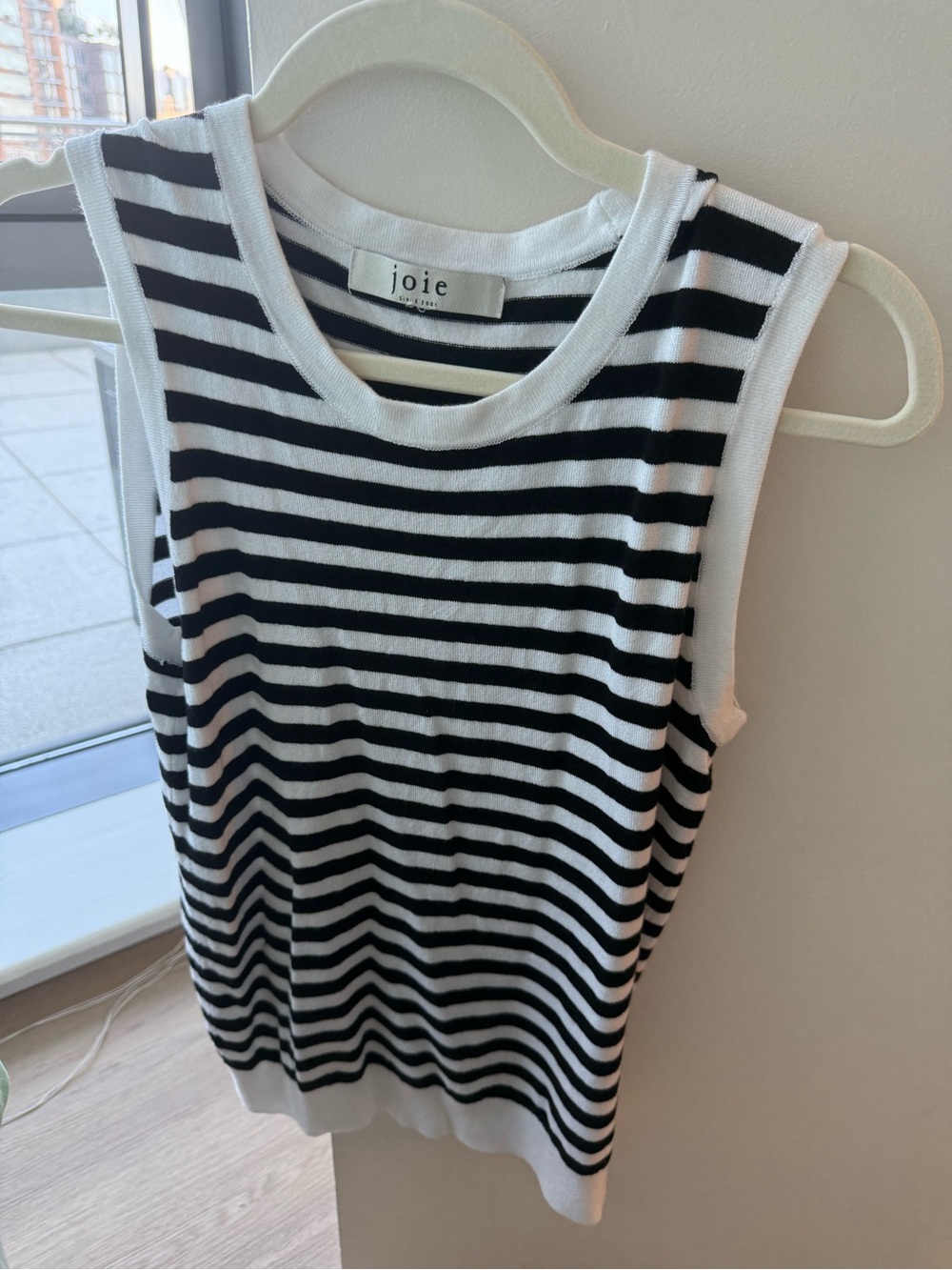 Joie Black and White Striped Sleeveless Knit Tank